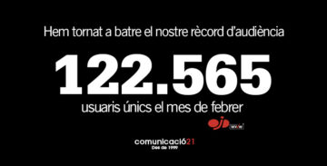 Comunicació 21 assoleix la seva major audiència: 122.565 lectors